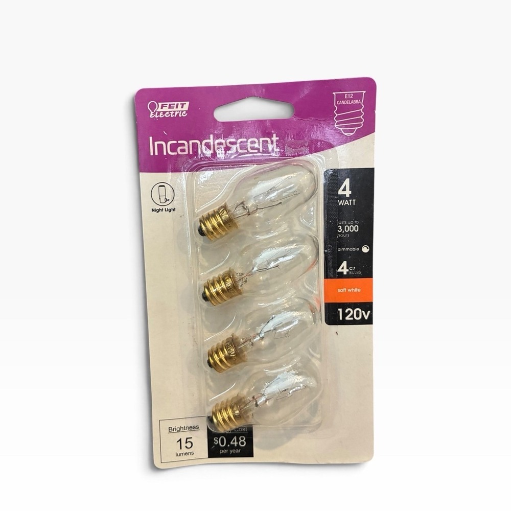 4-Pack FEIT Electric E12 Candelabra Night Light 4 Watt Soft White Bulbs